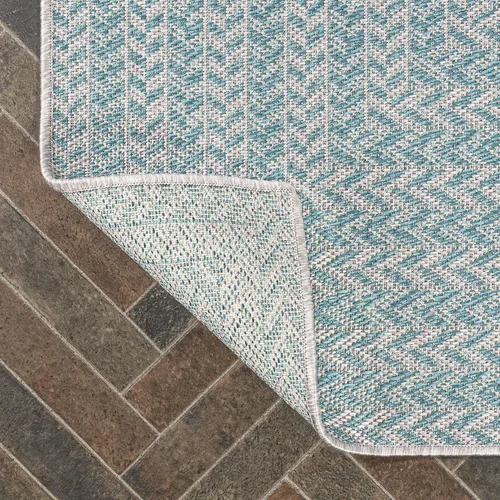 Miniatura 5 de JONATHAN Y Concentric Squares - Alfombra de pasillo para interiores y exteriores, 2 x 8 pies, color aguamarina/gris claro, cheurón, moderna