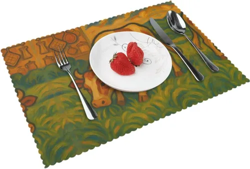 Miniatura 17 de Rectangular Placemats Set of 4, Heat Resistant Crystal Giant Flower Printed Kitchen Dining Table Mats