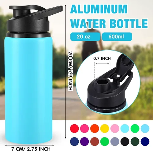 Miniatura 2 de Yinder 16 botellas de agua de aluminio a granel multicolor reutilizables con tapas a presión, paquete múltiple de botellas de agua al vacío