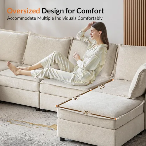 Miniatura 3 de HULALA HOME Sofá seccional modular, sofá grande en forma de U de 8 asientos con otomano de almacenamiento, sofá cómodo de chenilla con asiento