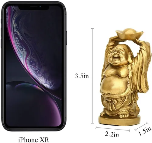 Miniatura 2 de BRASSTAR Adorno de latón Feng Shui Estatua de Buda riendo sosteniendo lingote bolsa de dinero para oficina en casa Figura decorativa Atrae riqueza