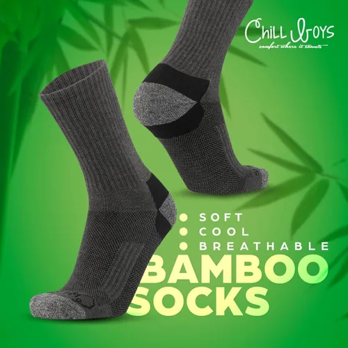 Miniatura 4 de Chill Boys Calcetines de bambú para hombre, 2 pares de calcetines de bambú que absorben la humedad, color gris, de peso medio