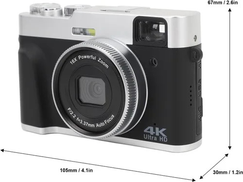 Miniatura 6 de Asixxsix Cámara digital 4K 48MP, 2. pantalla 16X zoom óptico anti vibración retro cámara de vlogging con visor flash dial cámaras compactas de punto