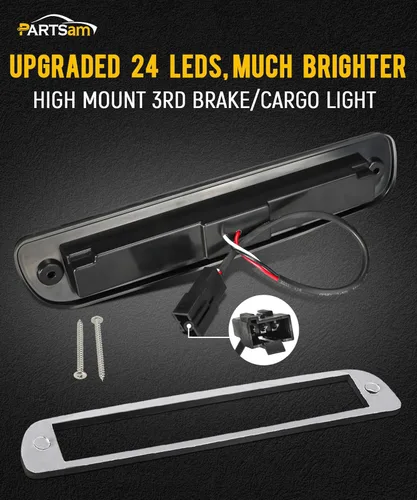 Miniatura 5 de Partsam Luz de freno trasera alta de montaje tercera con 12 LED rojos/blancos, lente ahumado, carcasa cromada, lámpara de carga impermeable