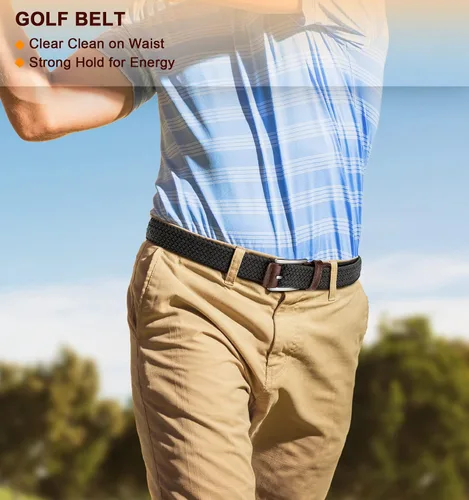 Miniatura 2 de BULLIANT Cinturón para hombre, paquete de 2, cinturón elástico trenzado para hombre, pantalones de caza, pantalones de mezclilla, 1 38 pulgadas