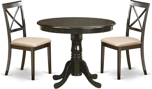 East West Furniture ANBO3-CAP-C Juego de mesa de cocina de 3 piezas para espacios pequeños contiene una mesa de comedor redonda con pedestal y 2
