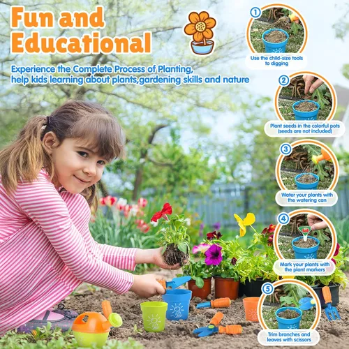 Miniatura 4 de PLAY Juego de Jardinería para Niños, Juego de Herramientas de Jardín para Niños, Kit de Herramientas de Jardinería con Pala, Tenedor, Espatula