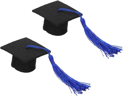 Gorra de graduación para mascotas con borla azul, 2 unidades, mini sombreros de soltero para conejillo de indias, gatos, cachorros, hámsters, perros
