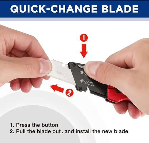 Miniatura 5 de WORKPRO Cuchillo Utilitario Plegable, Metal Resistente, Cortador de Caja de Bloqueo de Eje de Apertura Rápida, Cuchillo de Hoja de Cambio Rápido, 1