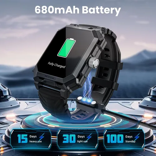 Miniatura 5 de Rogbid Reloj inteligente militar para hombres (respuesta/llamada de marcado) batería de 680 mAh táctico resistente IP69 impermeable reloj