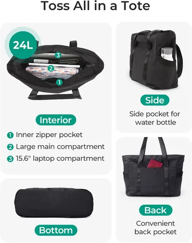 Miniatura 4 de BAGSMART Bolsa de mano para mujer con cremallera, bolsa de gimnasio con compartimentos, bolsa de trabajo para enfermera, baile, bolsa de yoga