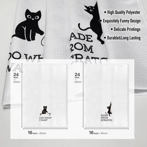 Miniatura 4 de Toallas de cocina divertidas con temática de gatos, 16 x 24 pulgadas, paquete de 2, saco de harina, paños de cocina de alta absorción