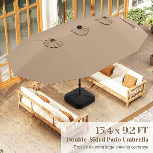 Miniatura 3 de Tangkula Sombrilla solar de doble cara de 15 pies para patio, sombrilla individual extragrande para exteriores con 48 luces LED, parte superior