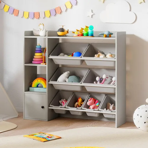 Miniatura 8 de Costzon Organizador de almacenamiento de juguetes para niños con 8 contenedores, estantería de madera para niños pequeños con estantes abiertos