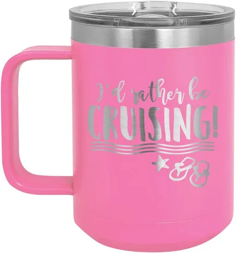 Miniatura 7 de I'D RATHER BE CRUISING Amarillo Taza de café de 15 oz con tapa deslizante Taza de café de viaje con aislamiento Ideas de regalos de cumpleaños