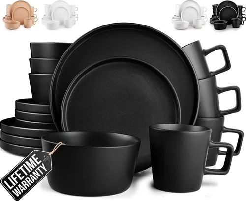 Miniatura 12 de Zulay Kitchen Luna - Juego de platos y cuencos, juego de vajilla de porcelana moderno de 16 piezas para 4, resistente a las astillas y a los Blanco