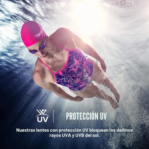 Miniatura 5 de Speedo Gafas de natación para mujer Vanquisher 3.0 con espejo Antiempaña, protección UV, lente ocular 360, ajuste para carreras de mujer Azul