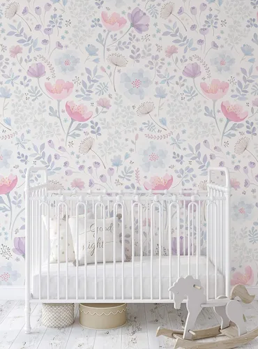 Miniatura 2 de Whimsy - Papel tapiz floral para pared, diseño de acuarela, despegar y pegar (paquete de 2 hojas (2 x 8 pies), rosa y morado