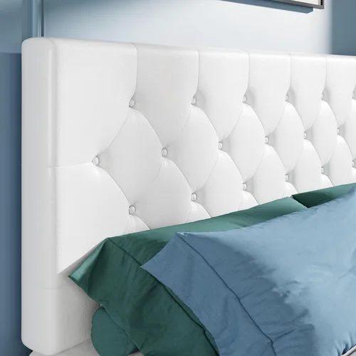 Miniatura 7 de HOOMIC Base de cama de almacenamiento de plataforma de tamaño matrimonial con 4 cajones y cabecera ajustable, listones de madera, no necesita Blanco
