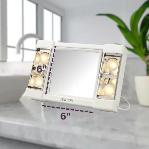 Miniatura 3 de JERDON Espejo de maquillaje de dos caras con luces, espejo de tocador con aumento 3X e iluminación sin deslumbramiento, base blanca, modelo J1010