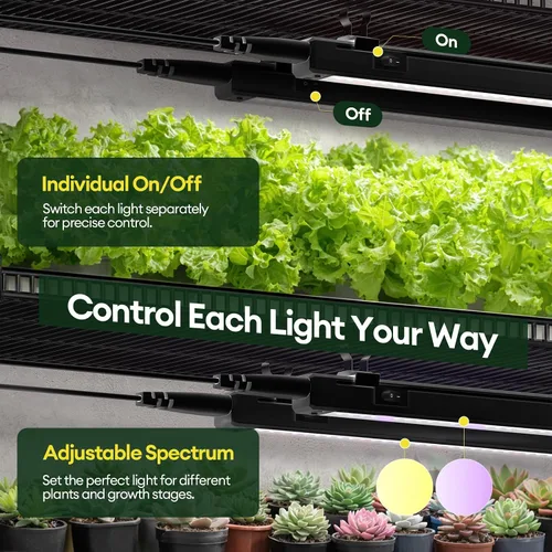 Miniatura 5 de Maygrove Luces de cultivo para plantas de interior, lámpara LED de crecimiento de espectro ajustable de 1 pie de 28 W (4 x 7 W), tira de luz de rojo