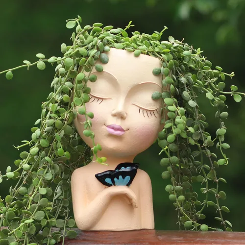 Miniatura 8 de WEWEOW - Maceta con Cara/Maceta de Flores para Plantas de Interior y Exterior, Resina, Maceta para Suculentas con Agujero de Drenaje, Linda Maceta