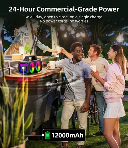 Miniatura 4 de Altavoz Bluetooth portátil inalámbrico, sonido fuerte de 140 W de pico con 2 subwoofers y refuerzo de graves, altavoz impermeable para exteriores