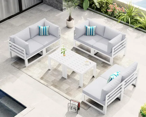 Miniatura 34 de NICESOUL - Juego de 10 muebles de patio extra grandes de aluminio moderno, sofá para exteriores con asiento de 29" de profundidad y ancho, 500 lbs
