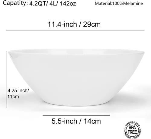 Miniatura 2 de KOXIN-KARLU Tazones de melamina de 11.5 pulgadas para mezclar y servir juego de 2 unidades de color blanco