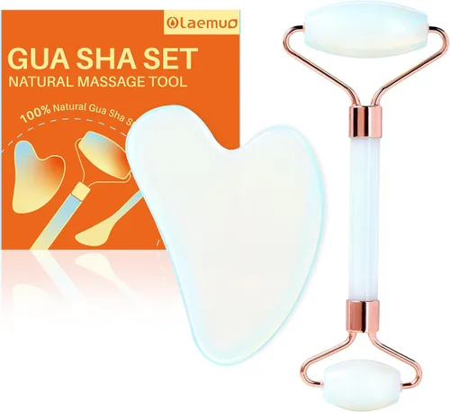 Miniatura 10 de Juego de Gua Sha de Jade y Rodillo Facial, Juego de Herramientas Faciales de Piedra Gua Sha de Jade Real para Reducir la Hinchazón, Herramienta