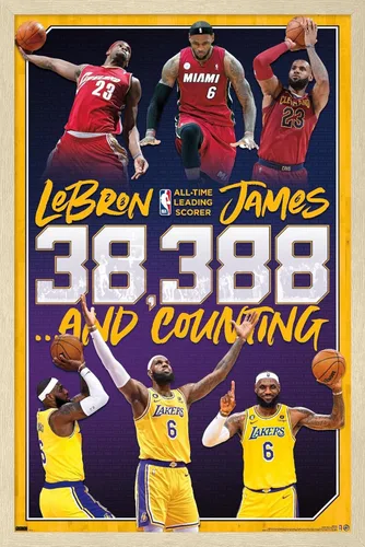Miniatura 7 de NBA League - Póster de pared de LeBron James All-Time Scoring Leader, 22.4 pulgadas de largo x 14.7 pulgadas de ancho, versión enmarcada plateada