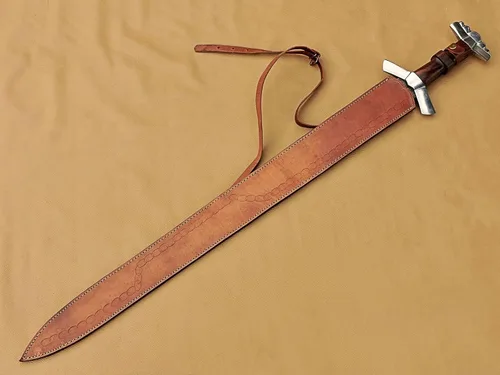 Miniatura 6 de Espada vikinga de acero de Damasco hecha a mano con mango de madera de rosa Espada medieval con vaina.