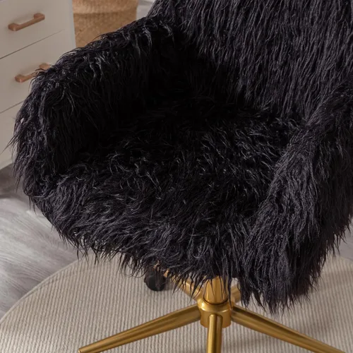 Miniatura 6 de Silla de escritorio moderna de piel sintética, silla de oficina en casa para mujeres, niñas y adolescentes, silla de escritorio negra giratoria