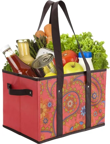 Miniatura 6 de Foraineam Juego de bolsas reutilizables para comestibles, bolsas de compras plegables y resistentes con fondo reforzado Multicolor / paquete de 3