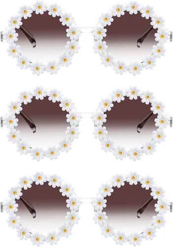 3 paquetes de gafas de sol retro con margaritas para mujer, gafas redondas de discoteca, gafas de sol novedosas florales para adultos y niños, M