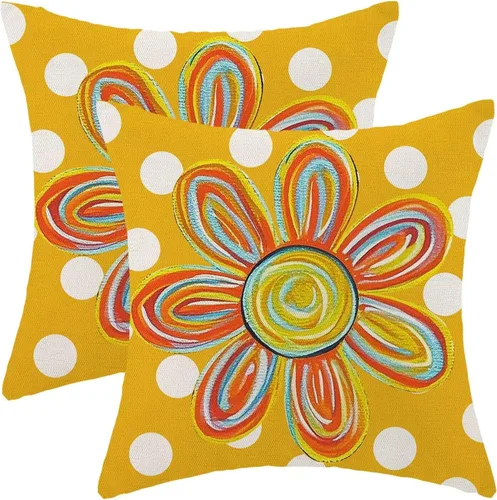 Miniatura 12 de AEIOAE Summer Sunshine - Juego de 2 fundas de almohada de 16 x 16 pulgadas, diseño de rayas amarillas, diseño bohemio, arco iris, sol