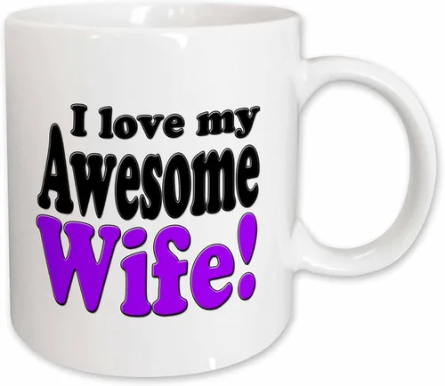 3dRose evadane – Funny Quotes – I Love My Awesome esposa, púrpura, – Tazas, Blanco White