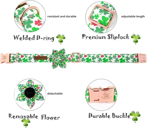 Miniatura 4 de Elegant little tail Collar de perro de San Patricio con flor, collares de perro con flores, trébol verde, regalo para mascotas, collares ajustables
