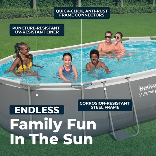 Miniatura 5 de Bestway 56655E Power Steel - Juego de piscina de 16 x 10 x 42 pulgadas, marco ovalado para exteriores sobre el suelo, con bomba de filtro de Gris