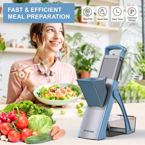 Miniatura 7 de Cortadora de mandolina todo en 1 versión actualizada 2025 para cocina y rebanadora de mandolina ajustable. Cuchilla desmontable, corte en rodajas