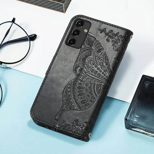 Miniatura 6 de Funda para teléfono Galaxy A14 5G, funda de piel sintética en relieve de mariposa con tarjeteros para tarjetas de crédito, correa de muñeca