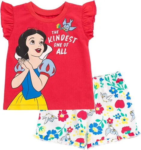 Disney Frozen Moana Princess Tiana - Conjunto de camiseta floral y pantalones cortos de rizo francés para niños pequeños y grandes