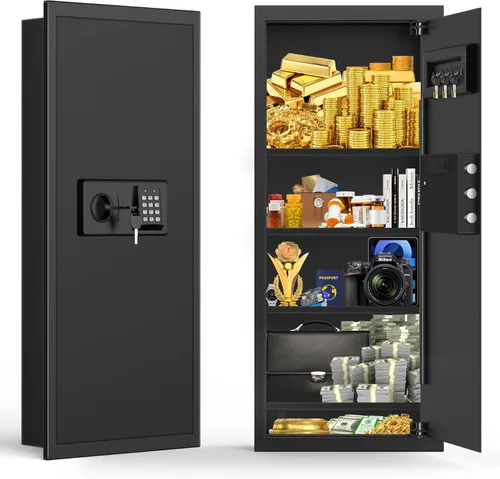 Miniatura 9 de Cajas fuertes de pared de 17.72 pulgadas de alto entre los pernos con compartimento inferior oculto, caja fuerte oculta resistente con cerradura