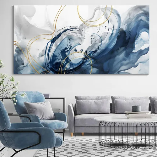 Miniatura 21 de Mofutinpo Arte de Pared en Lienzo Azul Decoración de Pared Abstracta Moderna para Sala de Estar Cuadros Contemporáneos para Decoración de Pared