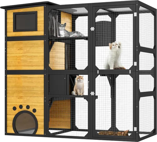 Miniatura 5 de Merax Catio - Caja grande para gatos de 4 niveles para exteriores, casa para gatos resistente a la intemperie fijada a la ventana para múltiples