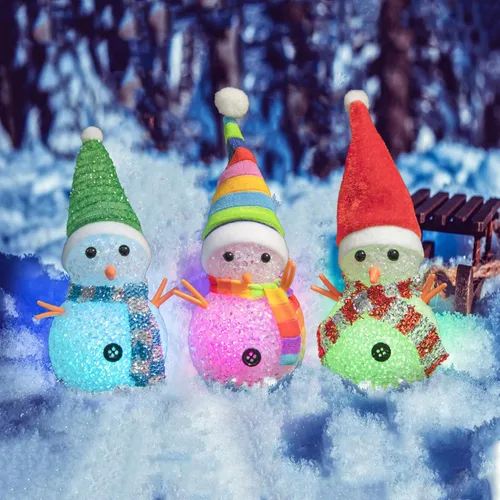 Miniatura 10 de YAKii Adornos de Navidad de 18.5 cm, lámpara de muñecos de nieve LED con cambio de color con sombrero y bufanda coloridos, pieza central