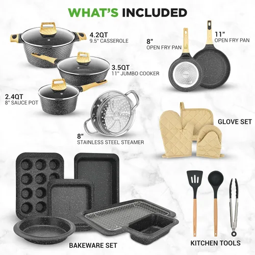 Miniatura 2 de NutriChef Juego de ollas y sartenes de cerámica antiadherentes de 22 piezas – Para todos los tipos de cocina, incluida la inducción – Libre de PTFE