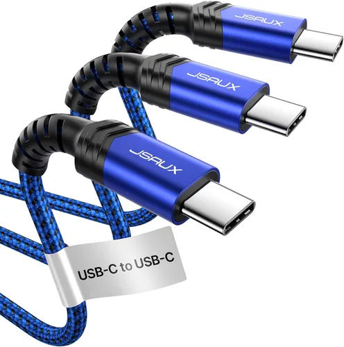 JSAUX Paquete de 3 cables USB C a USB C de 100 W [6.6 pies+6.6 pies+6.6 pies] compatible con iPhone 17 Air 16 15 Pro Max Samsung Galaxy S25 S24 Azul