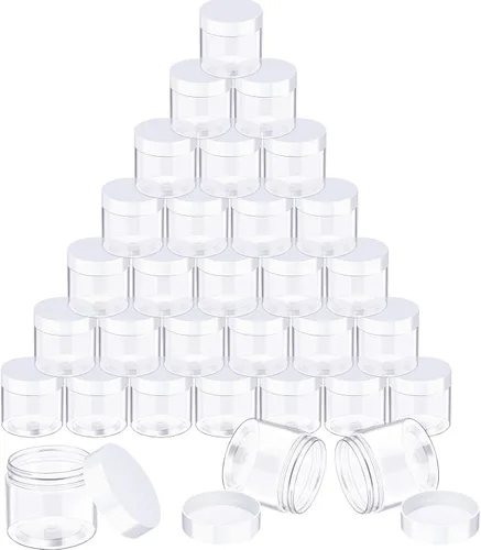 Miniatura 20 de SATINIOR 24 frascos de plástico transparente vacíos con tapas, recipientes de almacenamiento redondos de boca ancha para productos de belleza