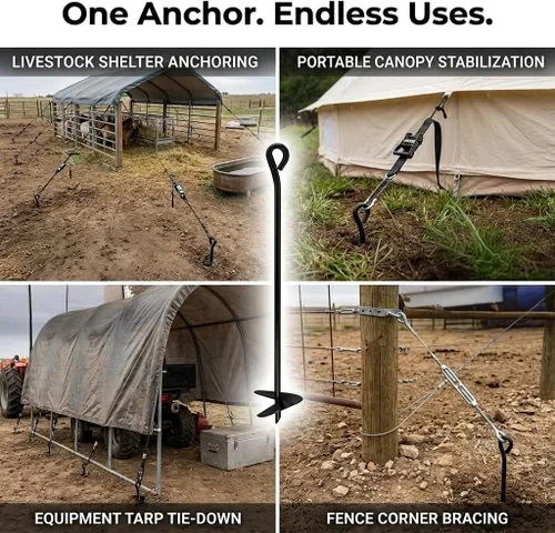 Miniatura 5 de Anclaje de tierra estilo barrena 5/8" x 48" x 6" High-Tensile Steel Construction, Superior Hold, Secure Screw-In Ground Installation, Canopies &